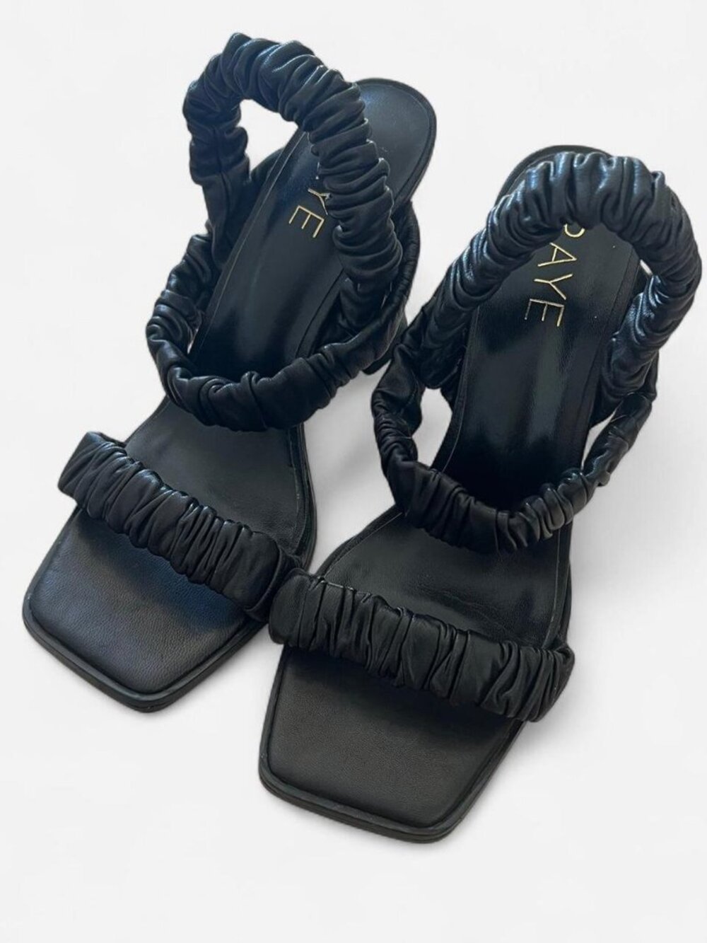 Raye Black Flare Heel Sandals